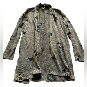 Fig & Flower Gray Oversized Long Sleeve Floral Open Cardigan Size Small